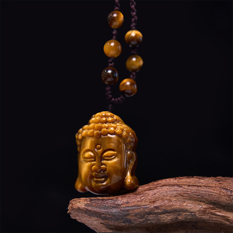 KarmaRipple's Tiger Eye String Buddha Head Courage Pendant Necklace p11