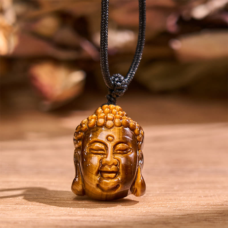 KarmaRipple's Tiger Eye String Buddha Head Courage Pendant Necklace p5