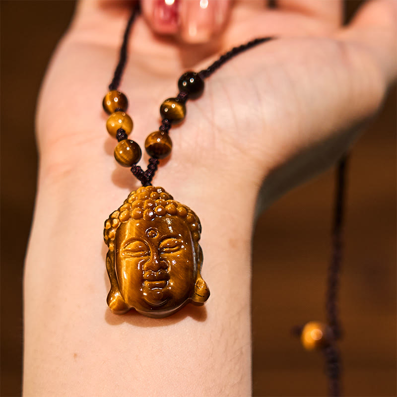 KarmaRipple's Tiger Eye String Buddha Head Courage Pendant Necklace p14