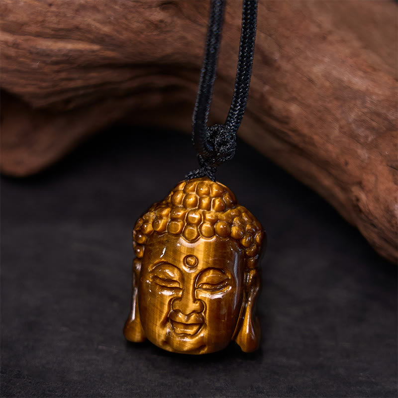 KarmaRipple's Tiger Eye String Buddha Head Courage Pendant Necklace p7