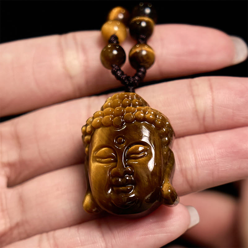 KarmaRipple's Tiger Eye String Buddha Head Courage Pendant Necklace p15