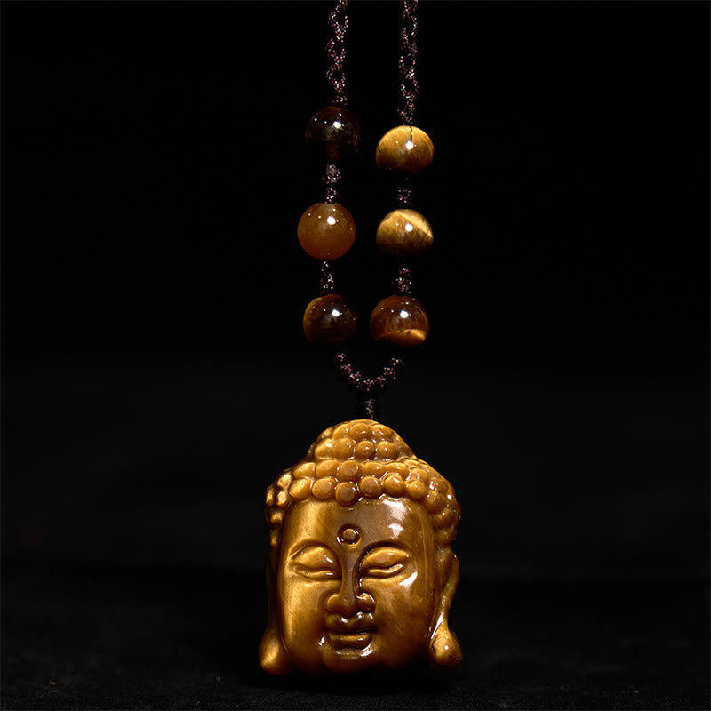 KarmaRipple's Tiger Eye String Buddha Head Courage Pendant Necklace p16
