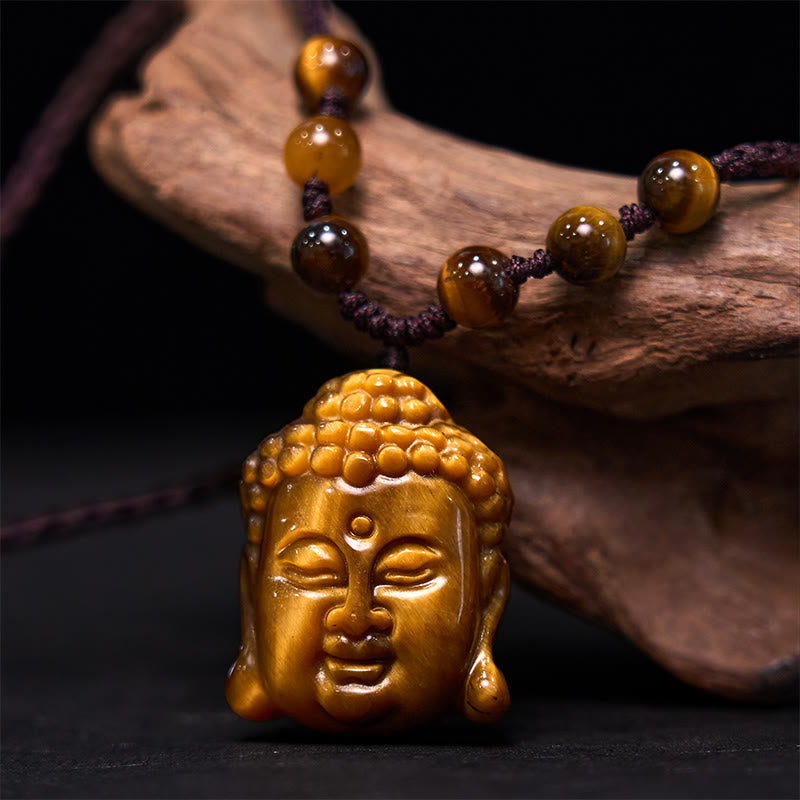 KarmaRipple's Tiger Eye String Buddha Head Courage Pendant Necklace p12