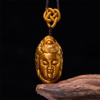 KarmaRipple's Tiger Eye Kwan Yin Avalokitesvara Head String Strength Pendant Necklace