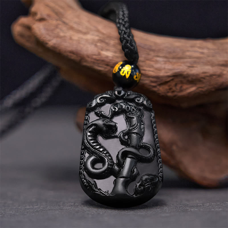 KarmaRipple's Chinese Zodiac Obsidian Purification Fulfilment Pendant Necklace p1