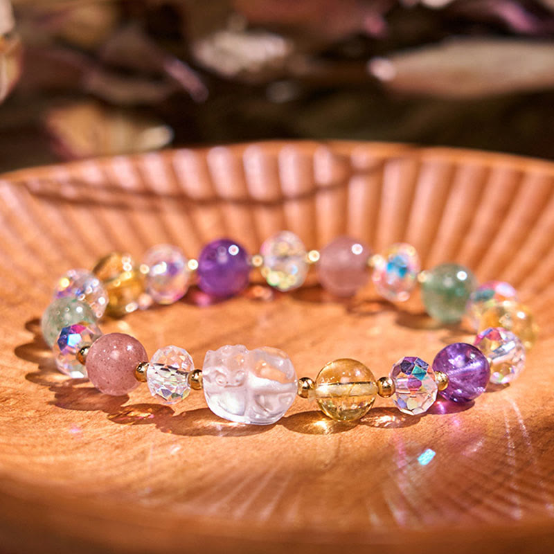KarmaRipple's PiXiu Ivory Gemstone Citrine Green Strawberry Quartz Amethyst Fortune Bracelet p2