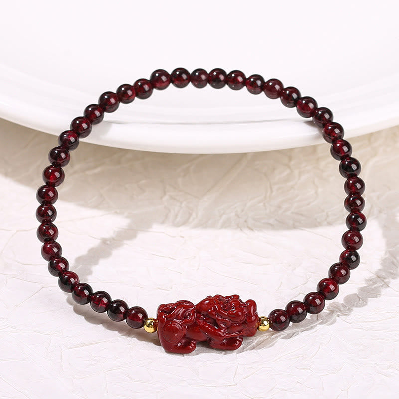 KarmaRipple's Garnet Cinnabar PiXiu Strawberry Quartz Square Bead Protection Bracelet p3