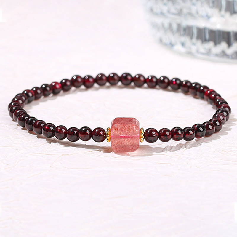 KarmaRipple's Garnet Cinnabar PiXiu Strawberry Quartz Square Bead Protection Bracelet p20