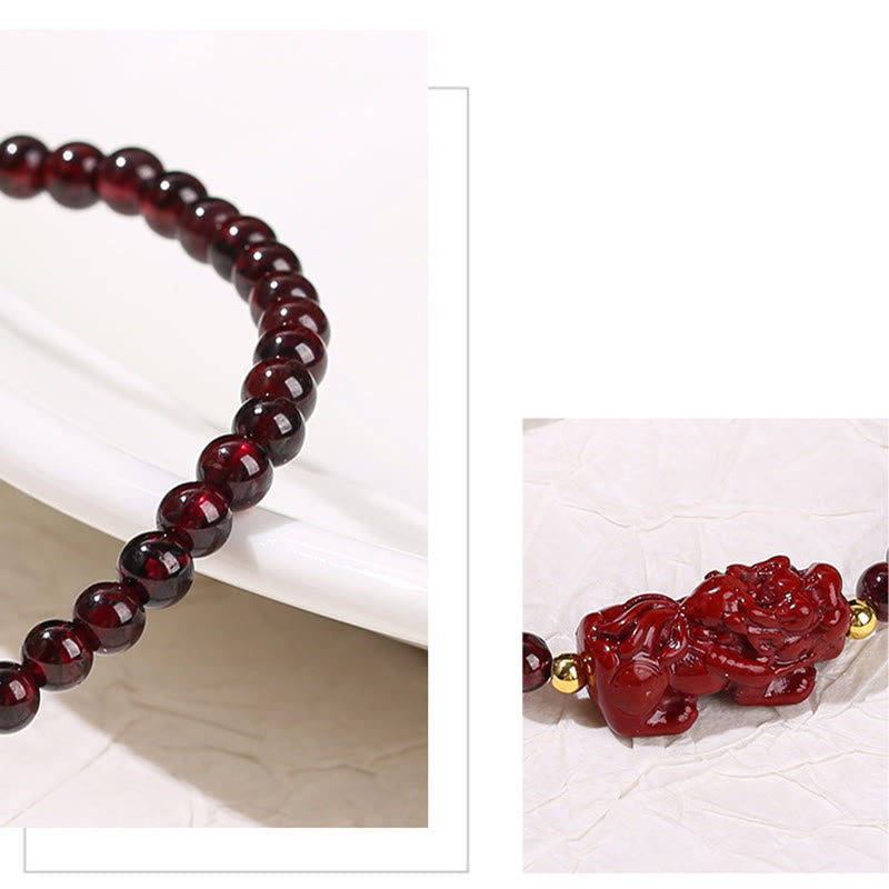 KarmaRipple's Garnet Cinnabar PiXiu Strawberry Quartz Square Bead Protection Bracelet p10
