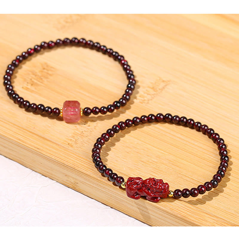 KarmaRipple's Garnet Cinnabar PiXiu Strawberry Quartz Square Bead Protection Bracelet p17