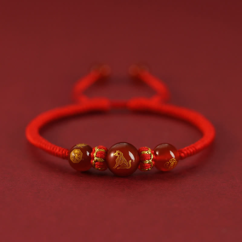 KarmaRipple's Handmade Red Agate Chinese Zodiac Red String Woven Protection Bracelet p11