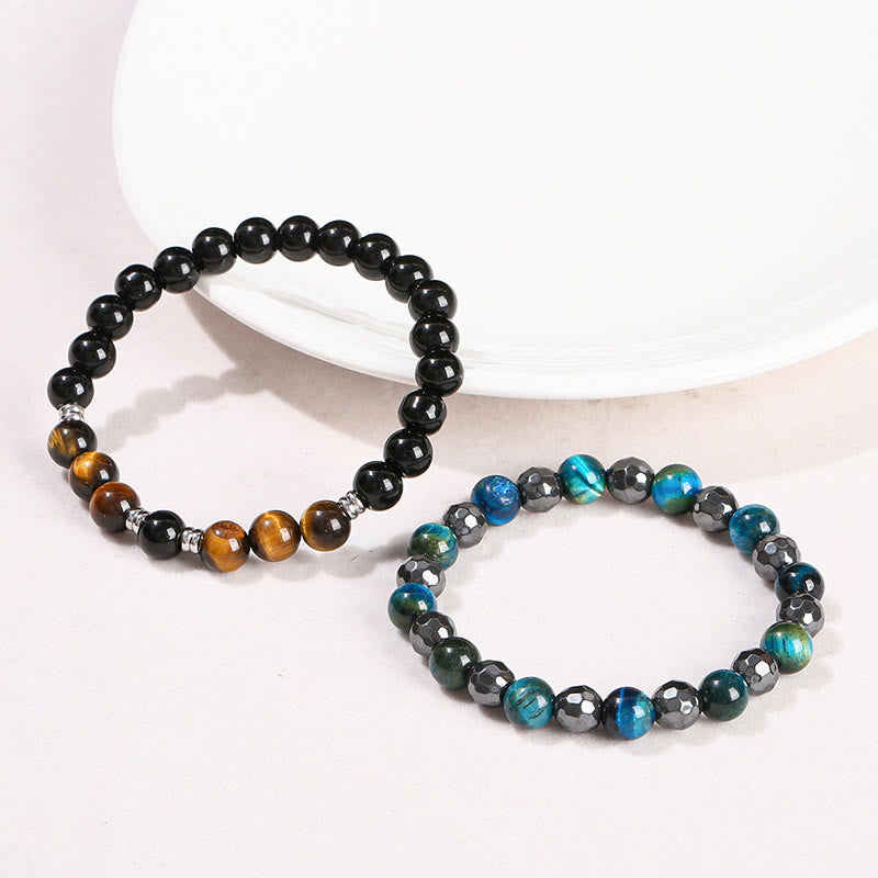 KarmaRipple's 2Pcs Hematite Tiger Eye Blue Tiger Eye Powerful Bracelet Set p11