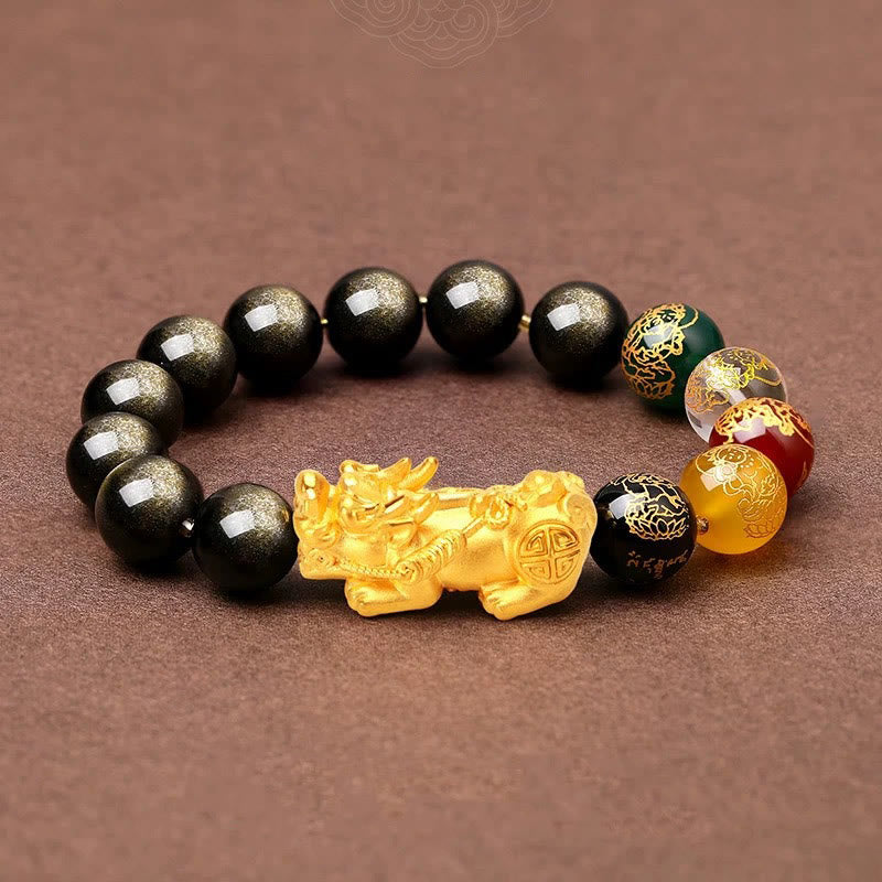 KarmaRipple's Authentic Gold Sheen Obsidian PiXiu Five Directions Gods of Wealth Protection Bracelet p15
