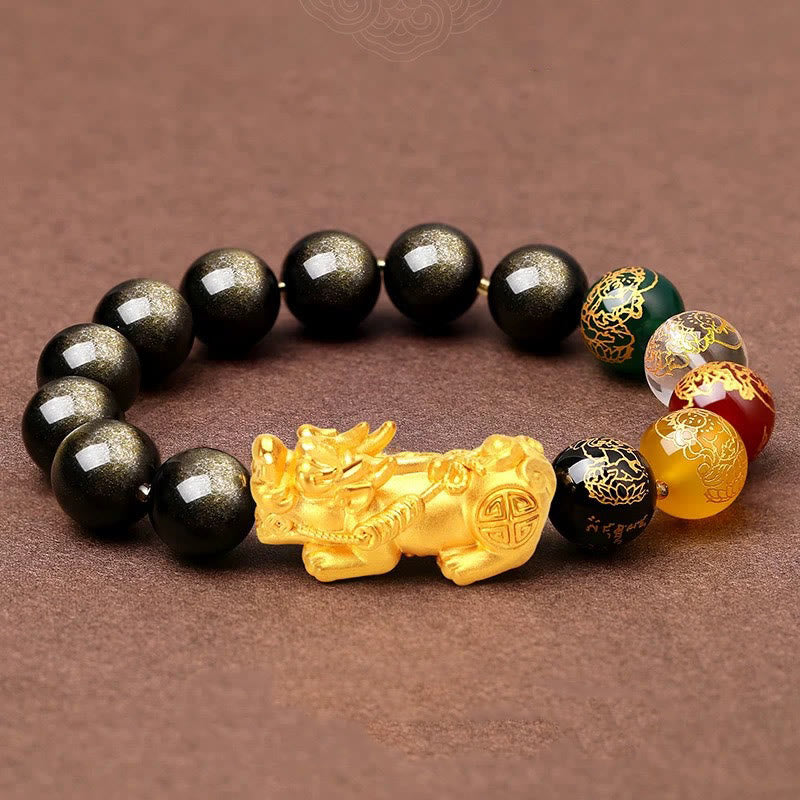 KarmaRipple's Authentic Gold Sheen Obsidian PiXiu Five Directions Gods of Wealth Protection Bracelet p16