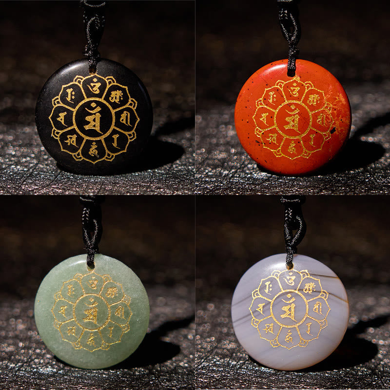 KarmaRipple's Om Mani Padme Hum Authentic Various Gemstone Black Obsidian Strength Pendant Necklace p34