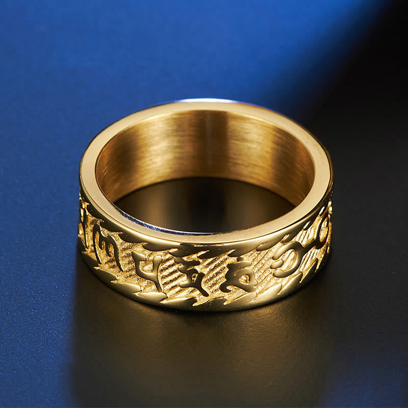 KarmaRipple's Six True Words Om Mani Padme Hum Swastika Titanium Steel Peace Ring p14