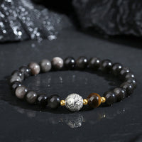 KarmaRipple's Black Obsidian 999 Sterling Silver Tiger Eye 925 Sterling Silver Koi Fish Purification Bracelet