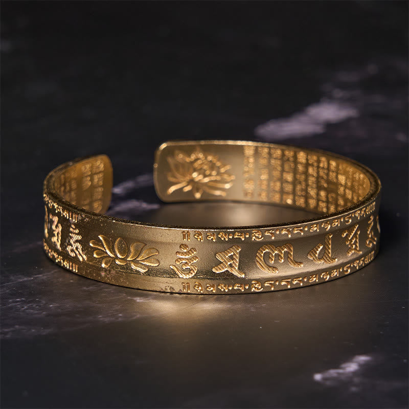 KarmaRipple's Six True Words 'om Mani Padme Hum' Heart Sutra Lotus Bronze Brass Peace Cuff Bracelet Bangle p11