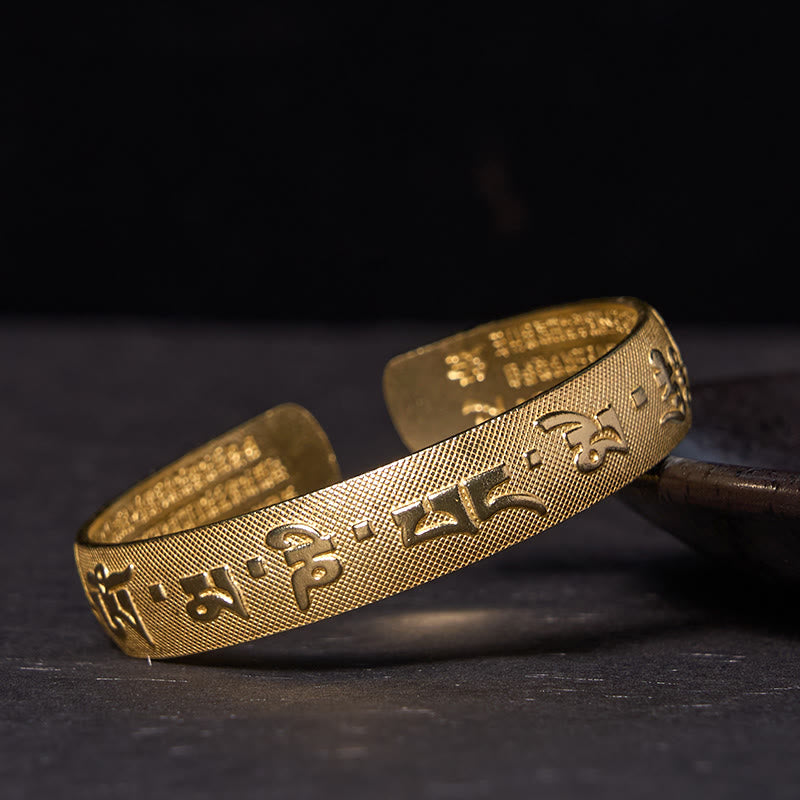 KarmaRipple's Six True Words 'Om Mani Padme Hum' Heart Sutra Bronze Brass Fortune Bracelet Bangle p2