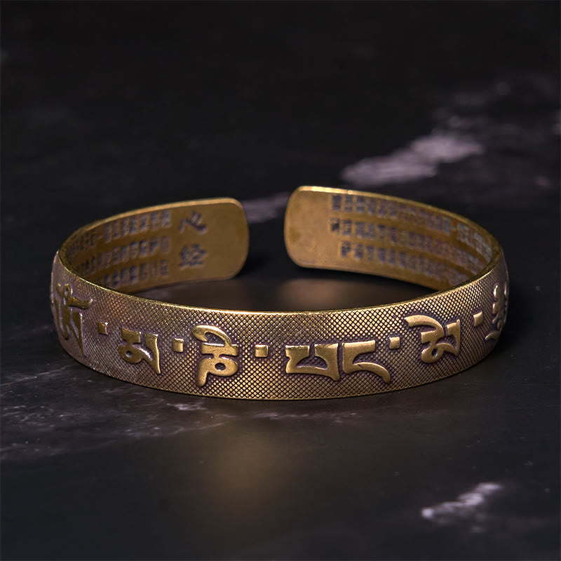 KarmaRipple's Six True Words 'Om Mani Padme Hum' Heart Sutra Bronze Brass Fortune Bracelet Bangle p4