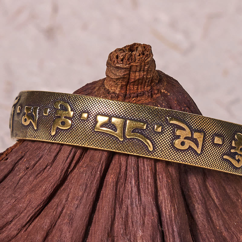 KarmaRipple's Six True Words 'Om Mani Padme Hum' Heart Sutra Bronze Brass Fortune Bracelet Bangle p6