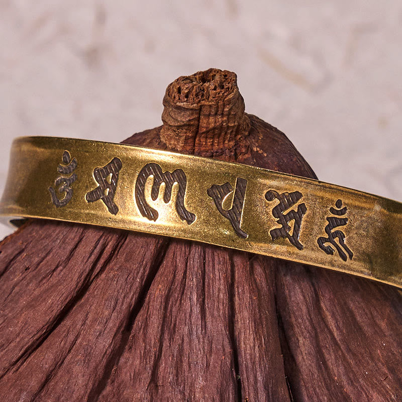 KarmaRipple's Six True Words 'om Mani Padme Hum' Heart Sutra Bronze Brass Inner Peace Cuff Bracelet Bangle p5