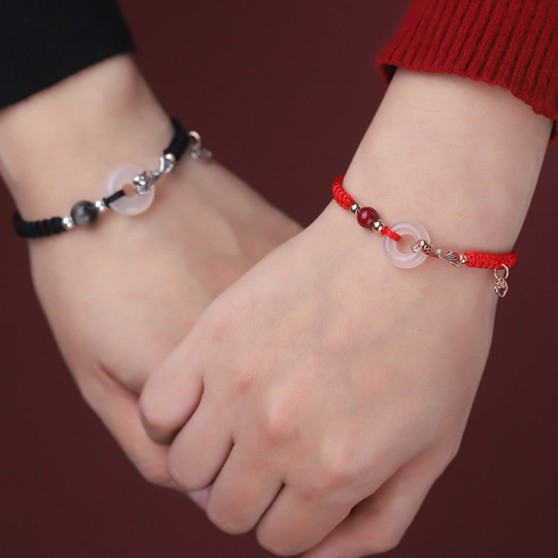 KarmaRipple's Handmade Chalcedony Peace Buckle Koi Fish 925 Sterling Silver Woven String Positive Couple's Bracelet p15