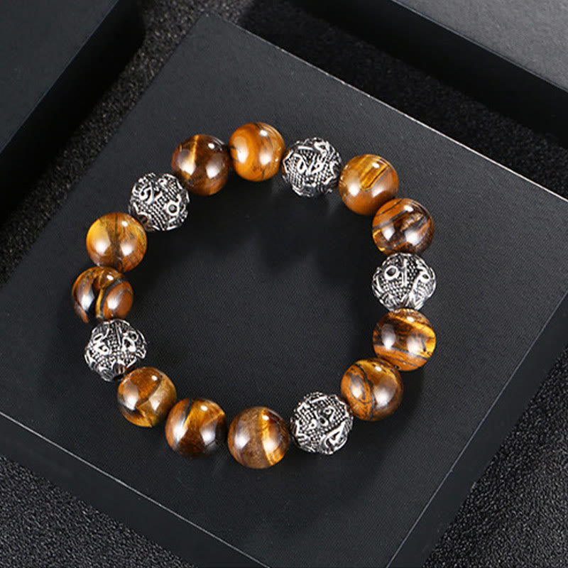KarmaRipple's Authentic Lava Rock Tiger Eye Titanium Steel Six-True-Words Om Mani Padme Hum Balancing Bracelet p9