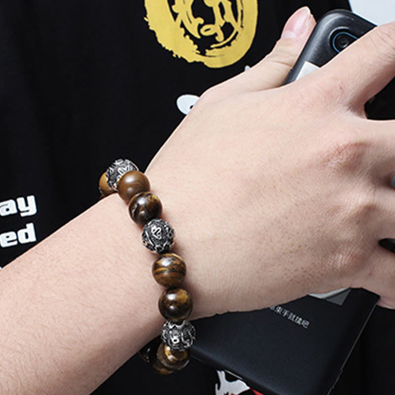 KarmaRipple's Authentic Lava Rock Tiger Eye Titanium Steel Six-True-Words Om Mani Padme Hum Balancing Bracelet p14