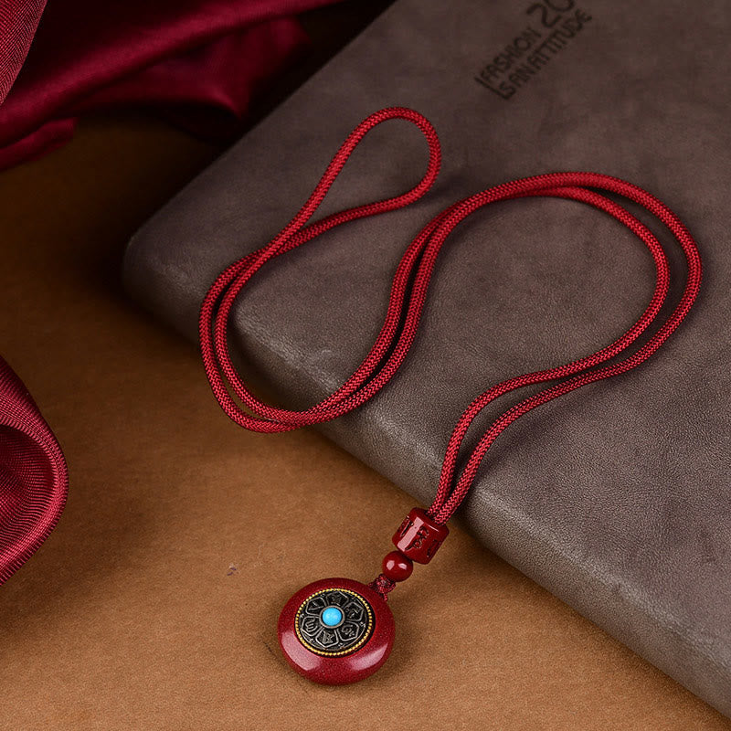 KarmaRipple's Authentic Cinnabar Six True Words 'Om Mani Padme Hum' Woven String Blessing Key Chain Pendant Necklace p7