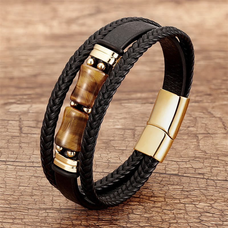KarmaRipple's Tiger Eye Bamboo Stone Integrity Courage Multi-layer Leather Bracelet p12