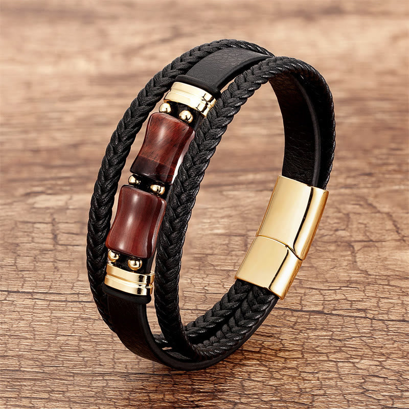 KarmaRipple's Tiger Eye Bamboo Stone Integrity Courage Multi-layer Leather Bracelet p14