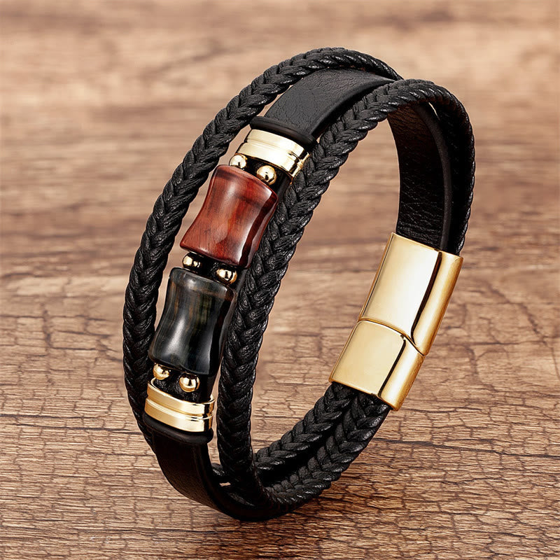 KarmaRipple's Tiger Eye Bamboo Stone Integrity Courage Multi-layer Leather Bracelet p24