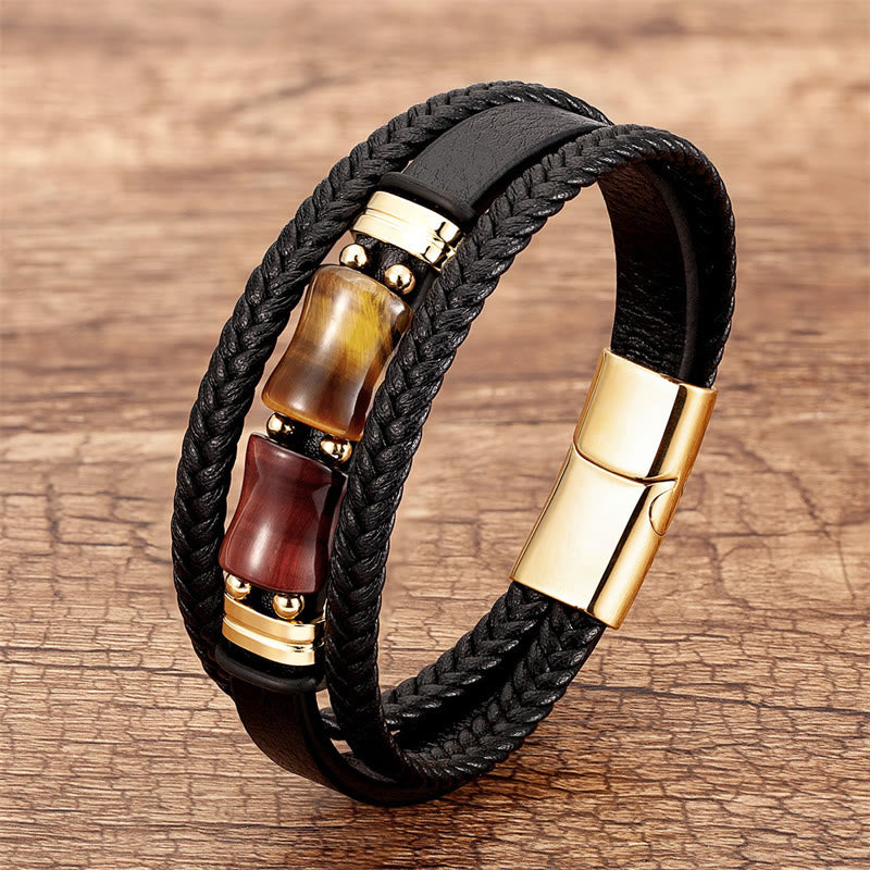 KarmaRipple's Tiger Eye Bamboo Stone Integrity Courage Multi-layer Leather Bracelet p28