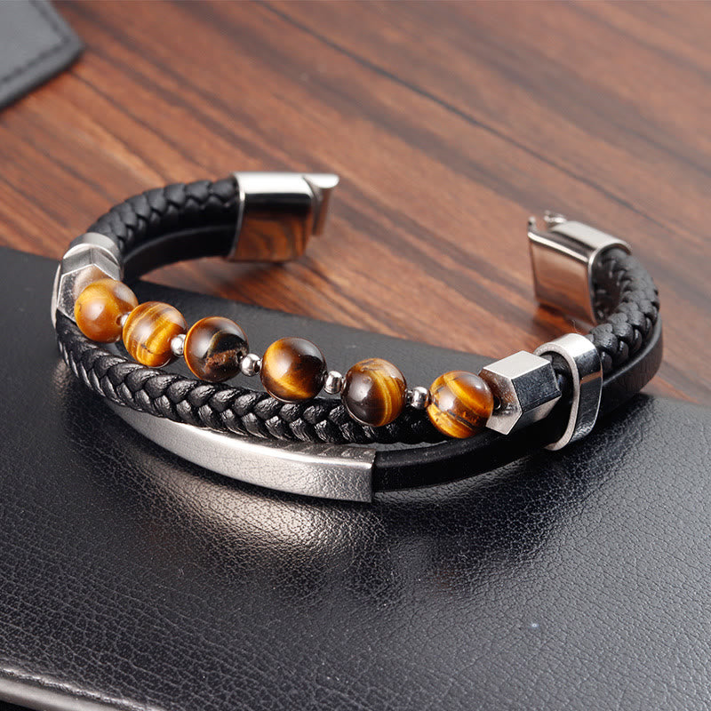 KarmaRipple's Tiger Eye Bead Multi-layered Grounding Leather Buckle Bracelet p3