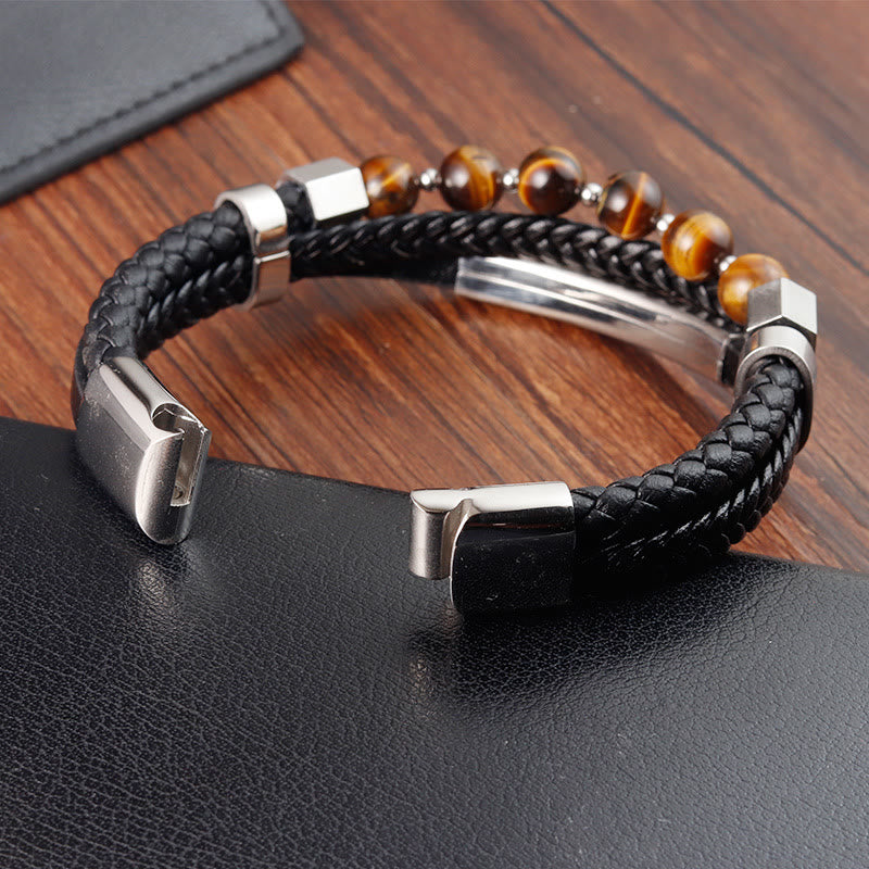 KarmaRipple's Tiger Eye Bead Multi-layered Grounding Leather Buckle Bracelet p4