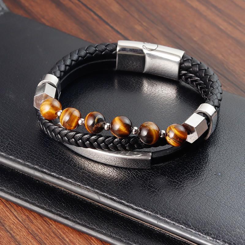 KarmaRipple's Tiger Eye Bead Multi-layered Grounding Leather Buckle Bracelet p5