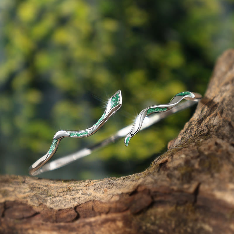 KarmaRipple's 925 Sterling Silver Green Snake Enamel Craft Year Of The Snake Calm Cuff Bracelet Bangle p10