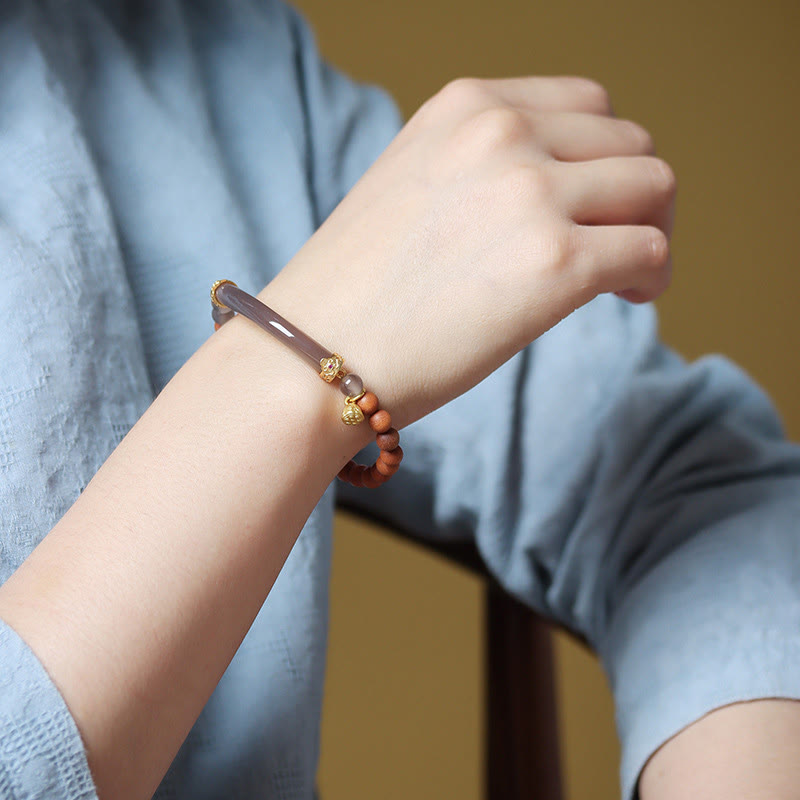 KarmaRipple's Sandalwood Gray Agate Chalcedony Cuff Half Bracelet Bangle p22