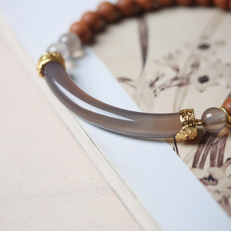 KarmaRipple's Sandalwood Gray Agate Chalcedony Cuff Half Bracelet Bangle p14