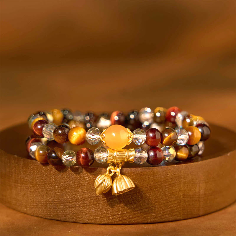 KarmaRipple's Colorful Tiger Eye Lotus Multi-circle Elastic Rope Protection Bracelet p1