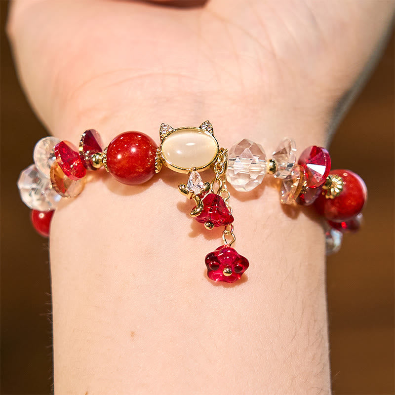 KarmaRipple's Amethyst Green Gemstone Red Gemstone Cat Balance Bracelet p19