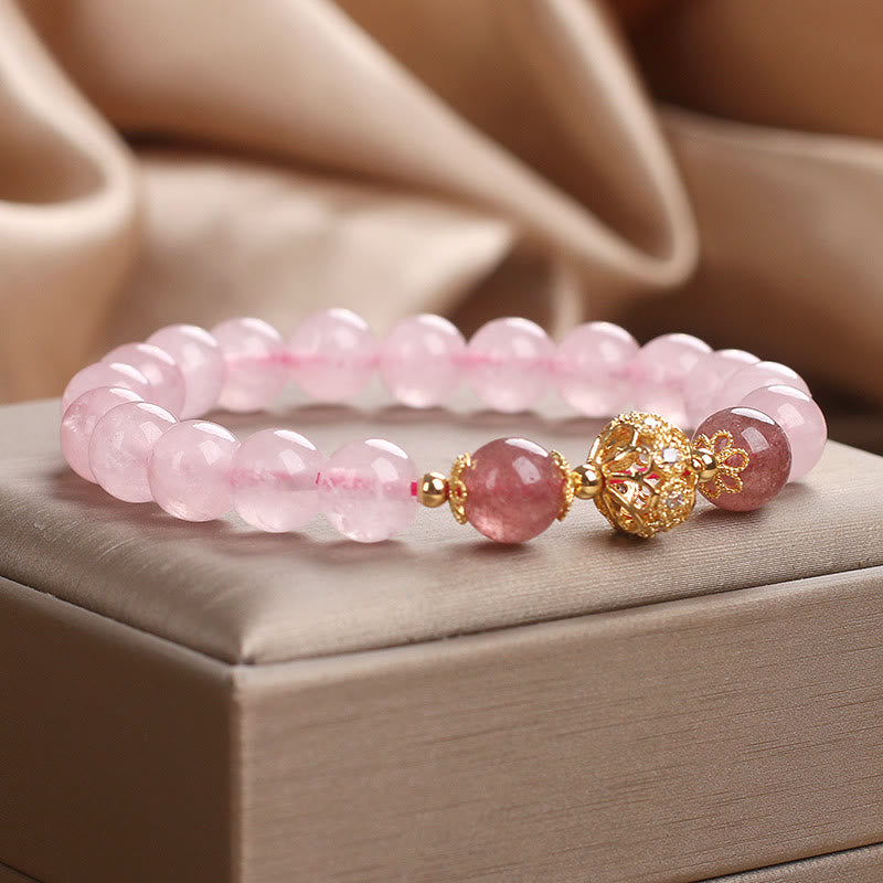KarmaRipple's Pink Gemstone Strawberry Quartz Love Bracelet p4