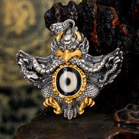 KarmaRipple's 925 Sterling Silver Tibet Garuda Bird Dzi Bead Protection Pendant Necklace