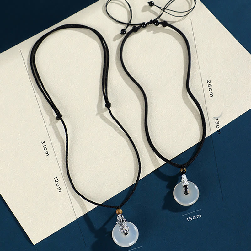 KarmaRipple's Ivory Agate 999 Sterling Silver Black Onyx Green Sandalwood Pi Xiu Peace Buckle Six True Words Pendant Necklace p11