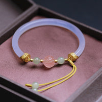 KarmaRipple's Authentic Ivory Agate Lotus Hetian Jade Beadwork Positive Bracelet Bangle