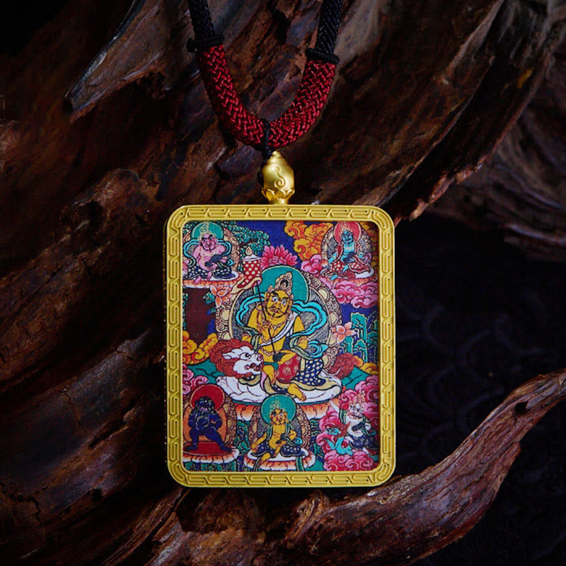KarmaRipple's Tibetan Zakiram Nine Tailed Fox Yellow God of Wealth Painted Thangka Hope Pendant Necklace p5