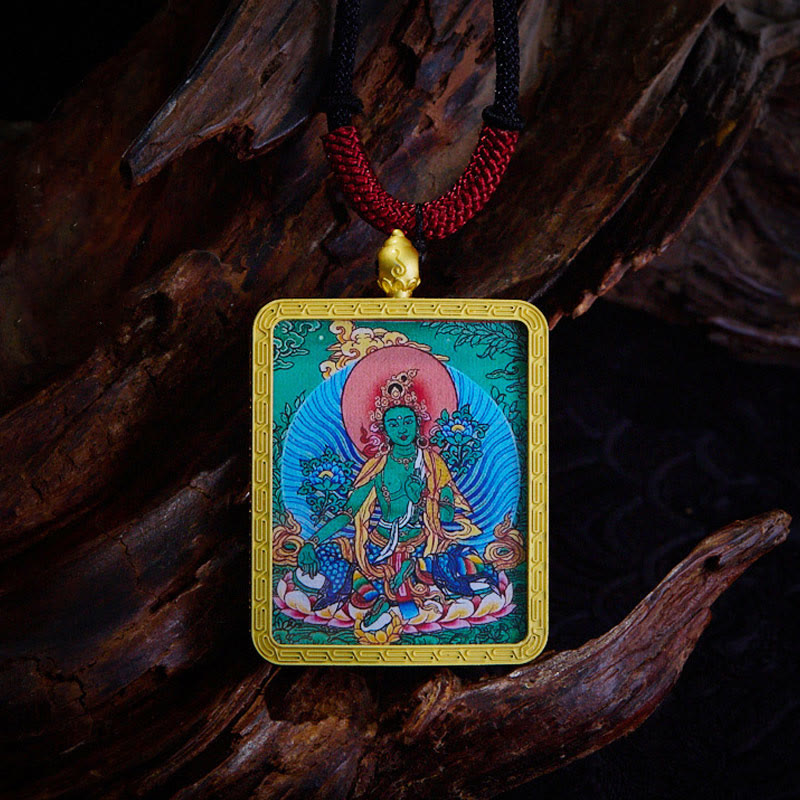 KarmaRipple's Tibetan Zakiram Nine Tailed Fox Yellow God of Wealth Painted Thangka Hope Pendant Necklace p6