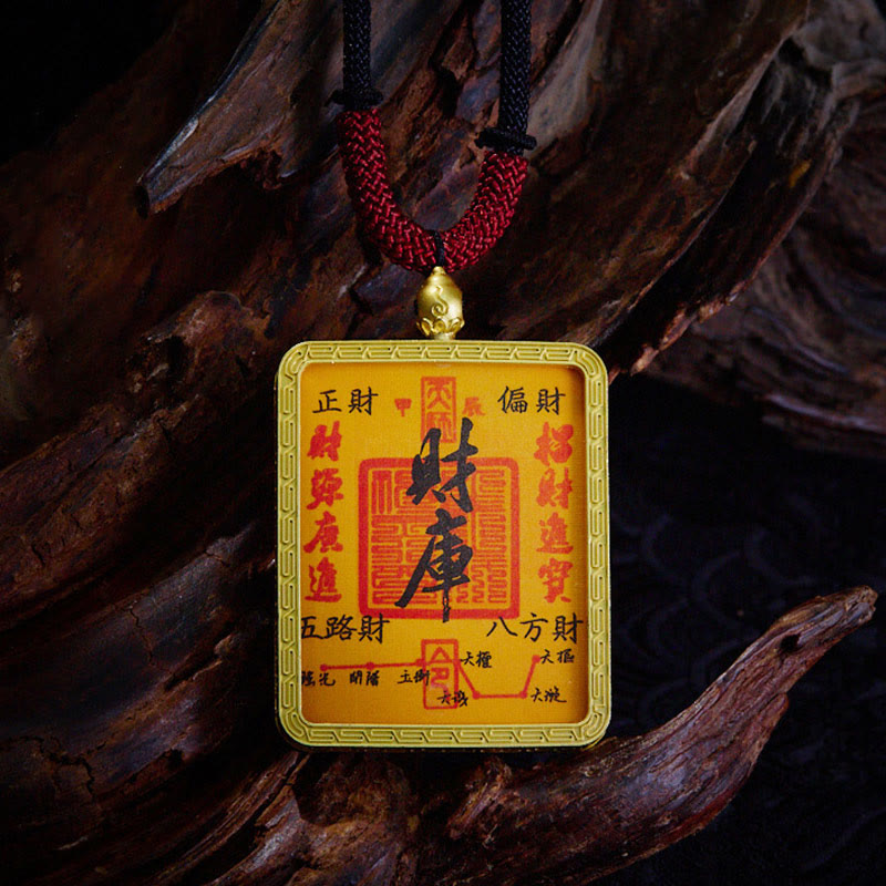 KarmaRipple's Tibetan Zakiram Nine Tailed Fox Yellow God of Wealth Painted Thangka Hope Pendant Necklace p27