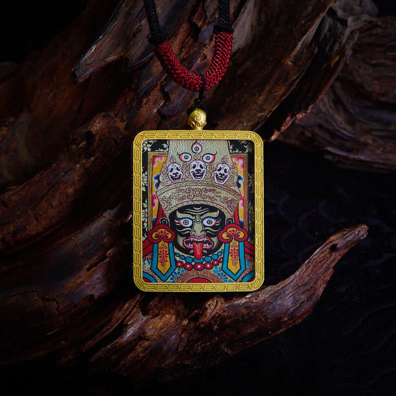 KarmaRipple's Tibetan Zakiram Nine Tailed Fox Yellow God of Wealth Painted Thangka Hope Pendant Necklace p9